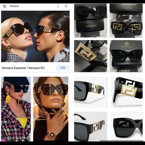 VERSACE STUNNING BLACK SQUARE FRAME SUNGLASSES WITH DRAMATIC GOLD GRECA LOGO - Picture 5 of 16